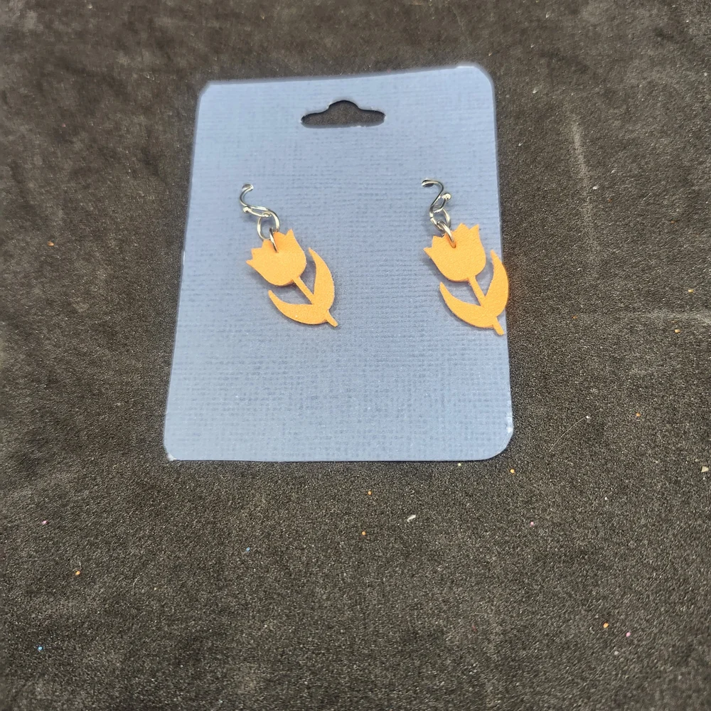 Hand Crafted Faux Leather Dangle Orange Tulip Earrings